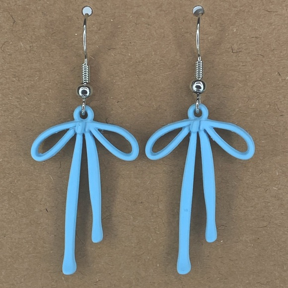 Fashion Jewelry Jewelry - Gloss Coated Metal Blue Bow Pendant Earrings Fashion Jewelry